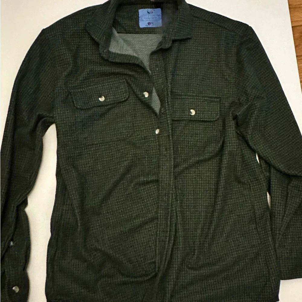 TailorByrd Olive Green Houndstooth Heavyweight Button Down Flannel Large - Picture 2 of 5
